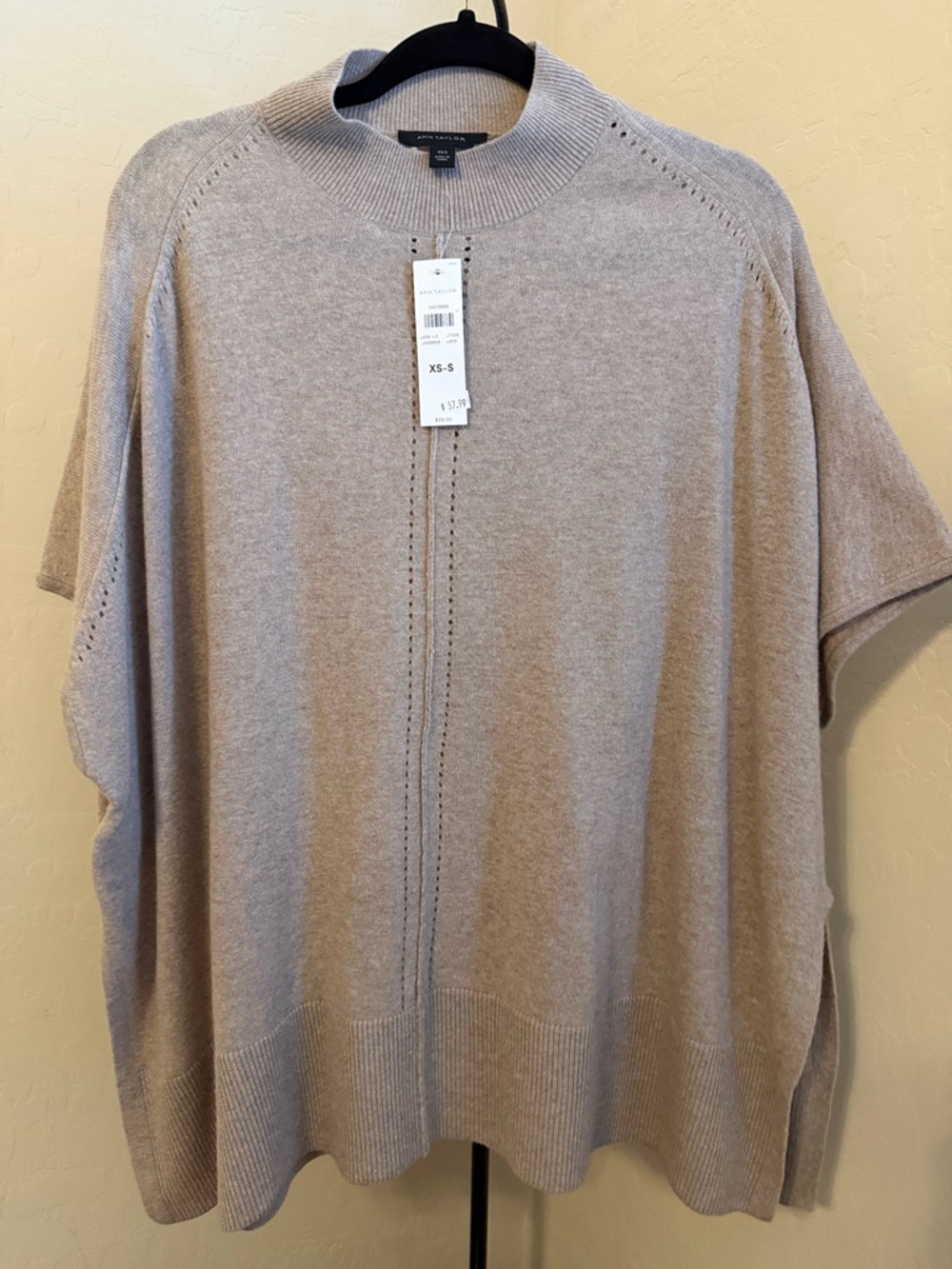 Talbots Beige Taupe Open-Stitch Knit Poncho very loose fit. More like size M